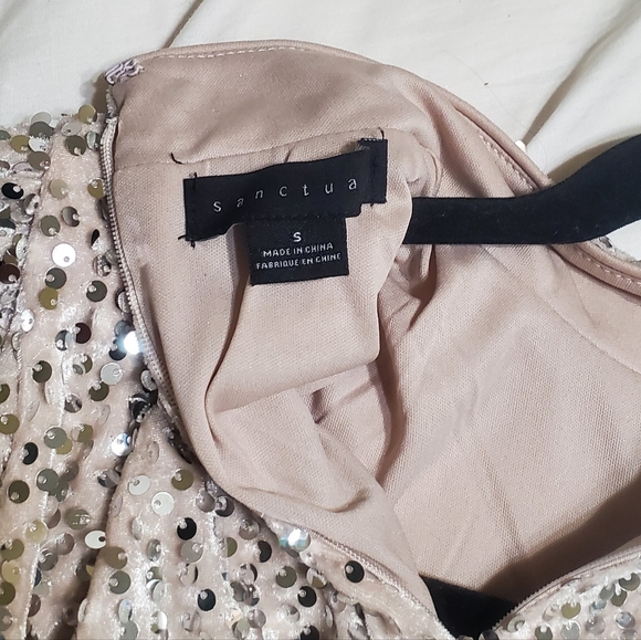 Sanctuary All nighter Silver Sequined Champagne Long Sleeve Top Size Small - Picture 5 of 7